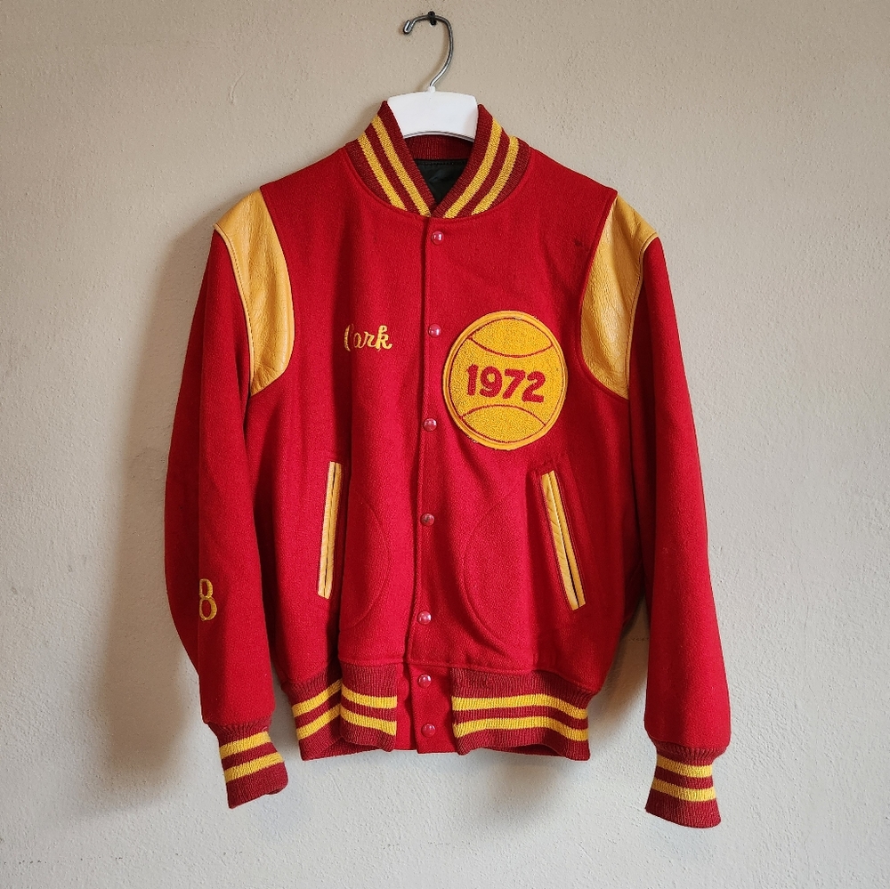 Vintage varsity jacket, Lions 1972, red and gold, Clark #8
